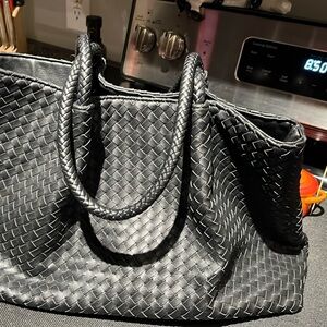 Black Structured tote with Geometric Pattern